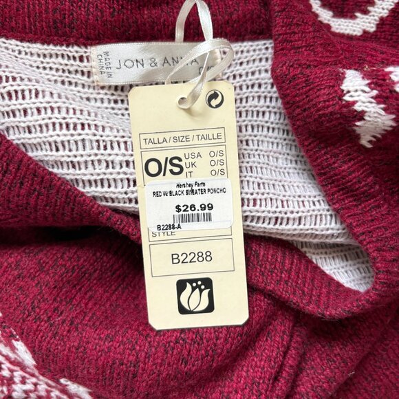 Jon & Anna Women’s Sweater Poncho Jon & Anna Red and White with Fringe O/S NWT - Picture 6 of 9